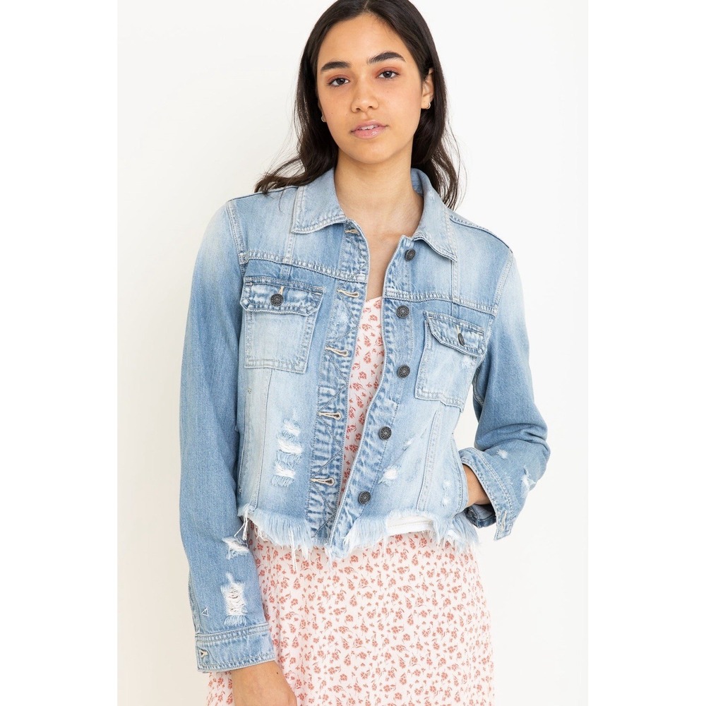 Hidden Jeans Denim Jacket Womens Light Wash Distressed Frayed Hem HD985J-LT